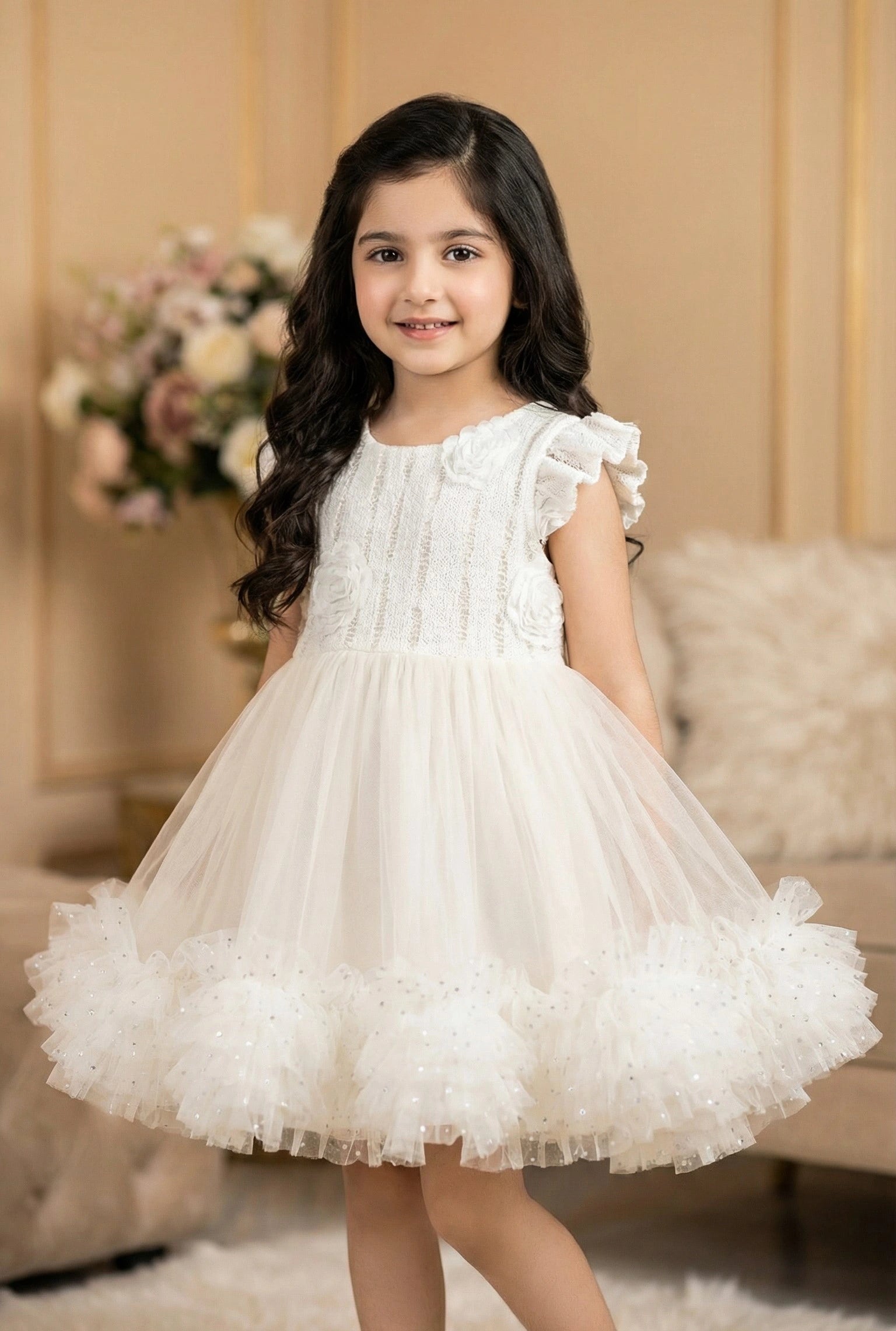 Floral Appliqué & Tulle Party Dress