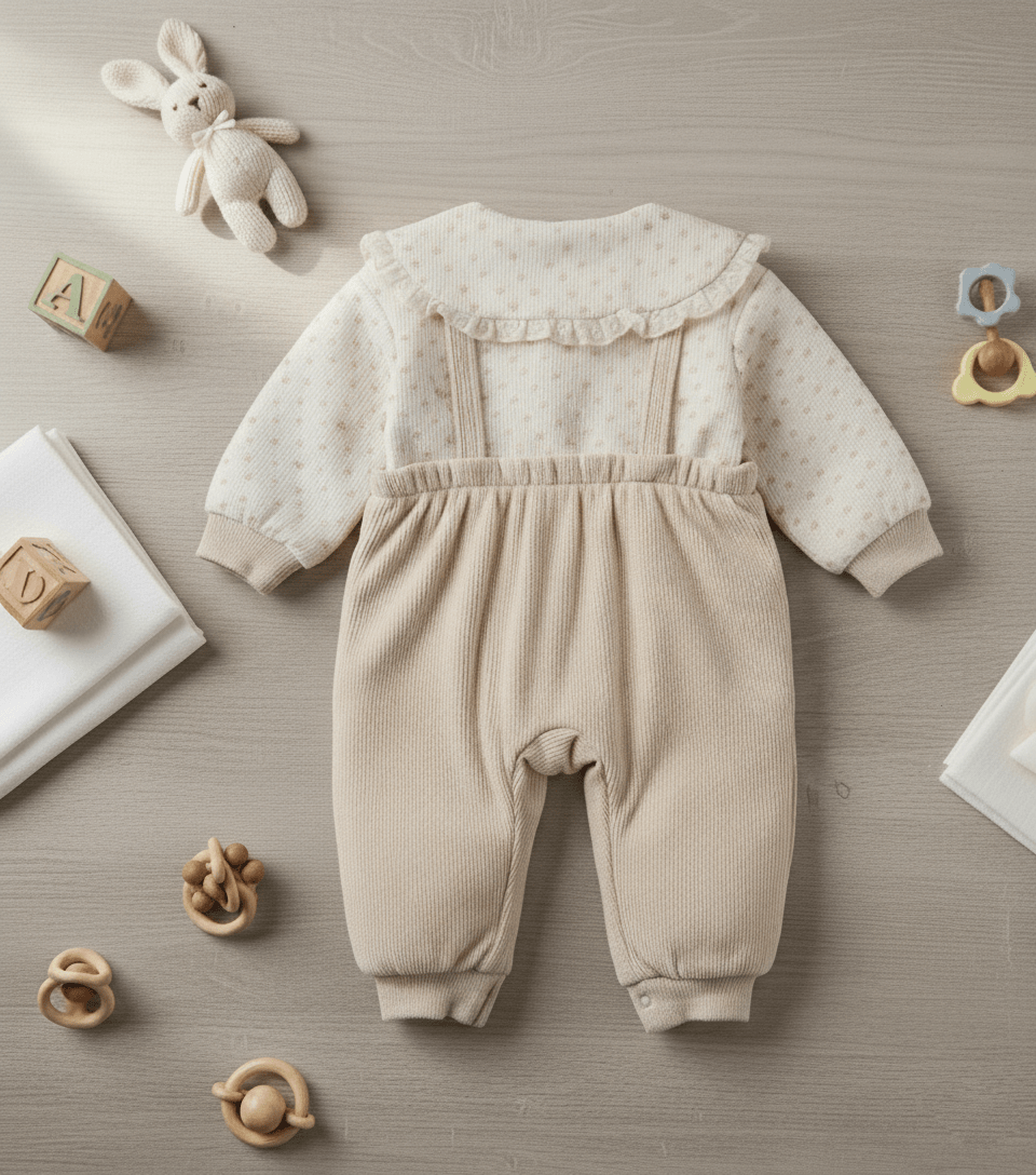 Girl's Adorable Ruffled Cream & Beige Imported Baby Romper
