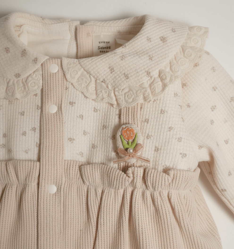 Girl's Adorable Ruffled Cream & Beige Imported Baby Romper