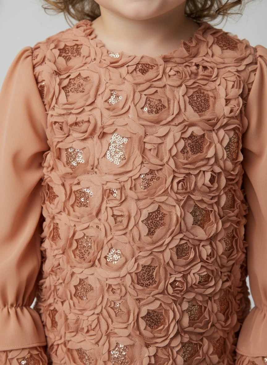 Couture Rose Petal Perfection: Rosette Embellished Top & Fluid Pleated Palazzo Set