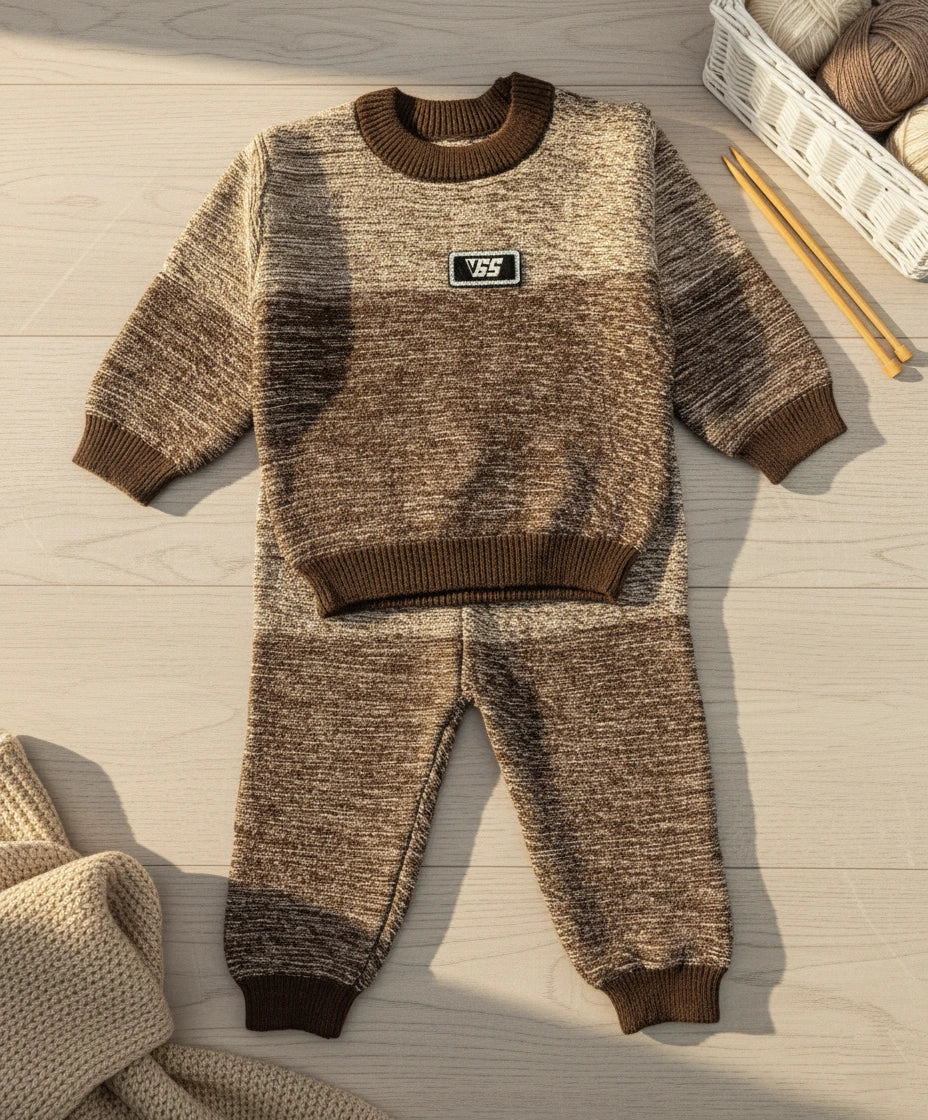Premium Cozy Knit Two-Piece Sweater Set - Brown Marl