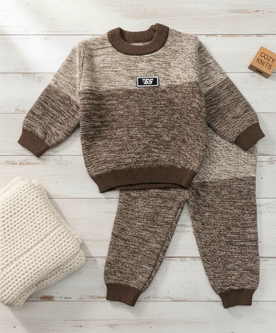 Premium Cozy Knit Two-Piece Sweater Set - Brown Marl