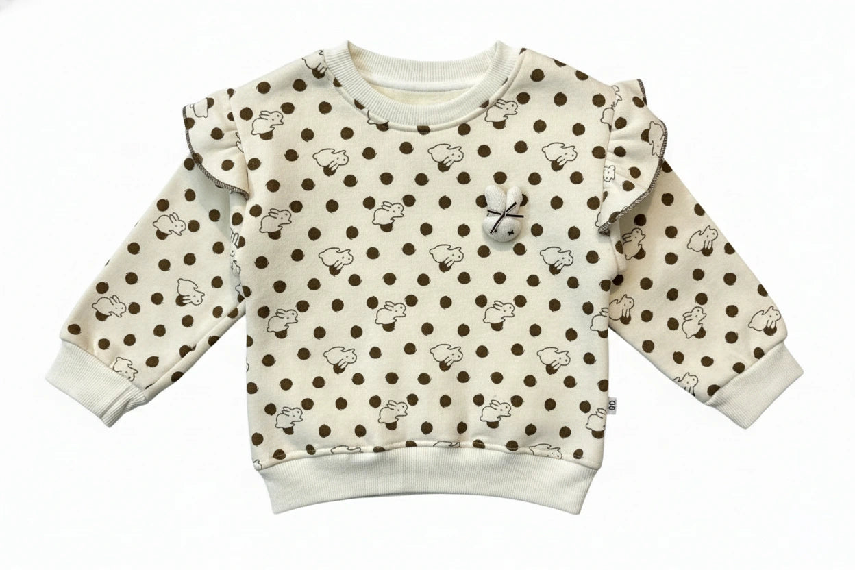 Designer Polka Dot Comfort: Ruffle Sweatshirt & Mocha Jogger Set