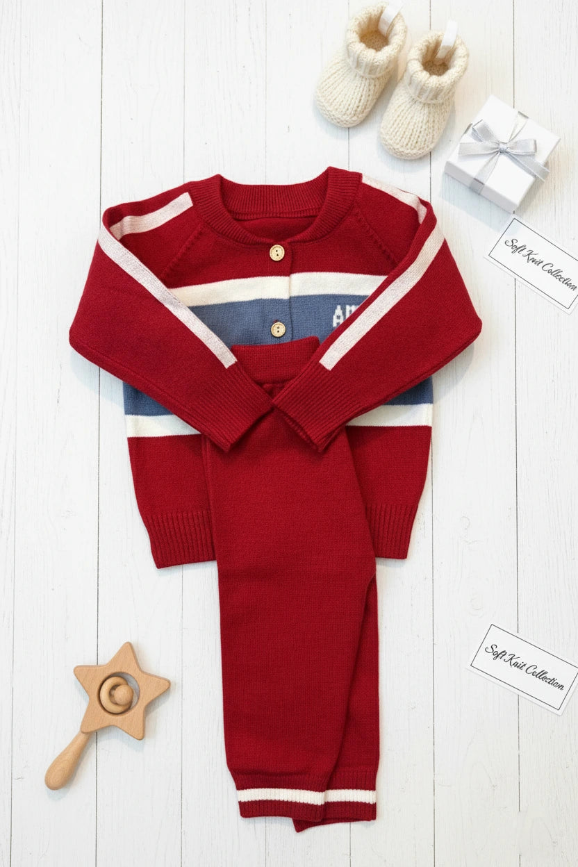 Designer Sport-Stripe Knit Two-Piece Set