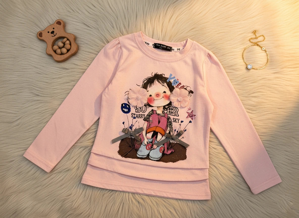 Girl's Bloom Set - Graphic Top & Flowing Silk Floral Pants