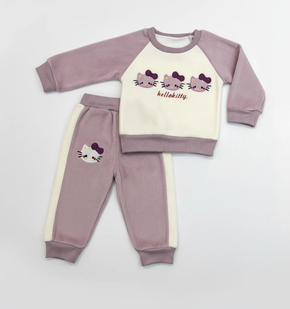 Premium Velvet Three-Piece Baby Outfit Set - Lilac & Ivory
