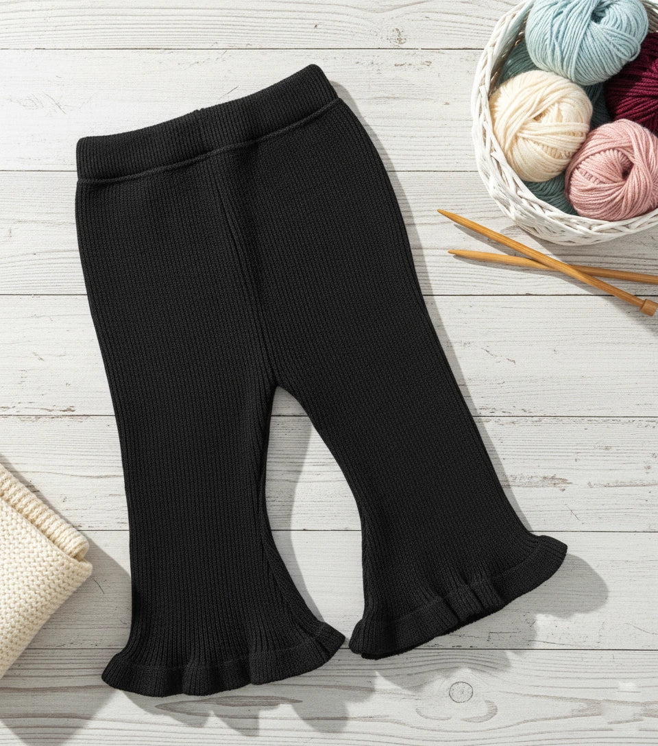 2-Piece Imported Knit Cardigan & Ruffle Bell Bottoms Set for Girls