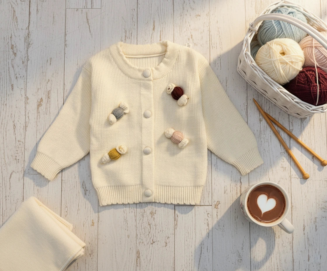 2-Piece Imported Knit Cardigan & Ruffle Bell Bottoms Set for Girls