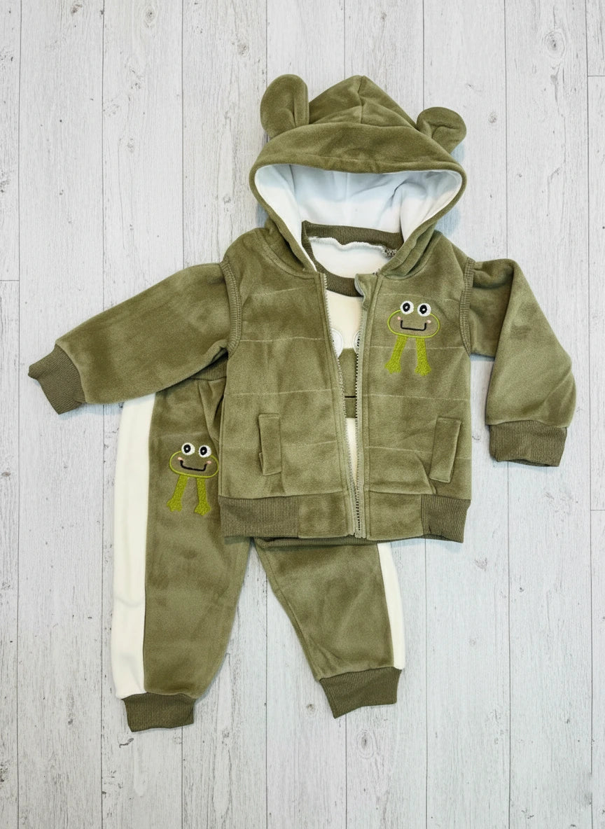3-Piece Velvet Frog Hoodie, Sweatshirt & Pants Set
