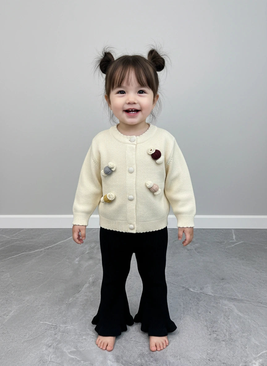 2-Piece Imported Knit Cardigan & Ruffle Bell Bottoms Set for Girls