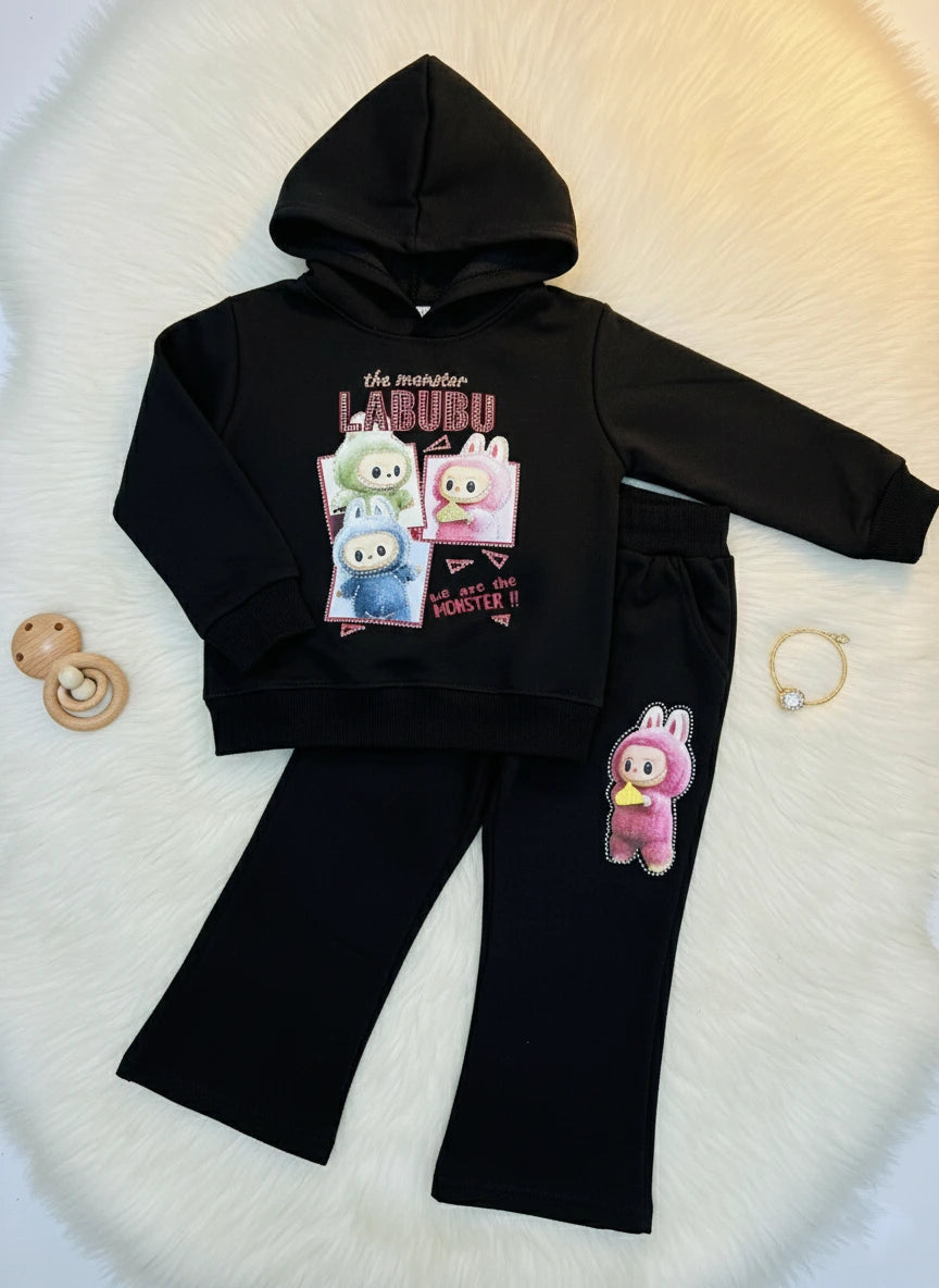 Black "The Monster LABUBU" Hoodie Set