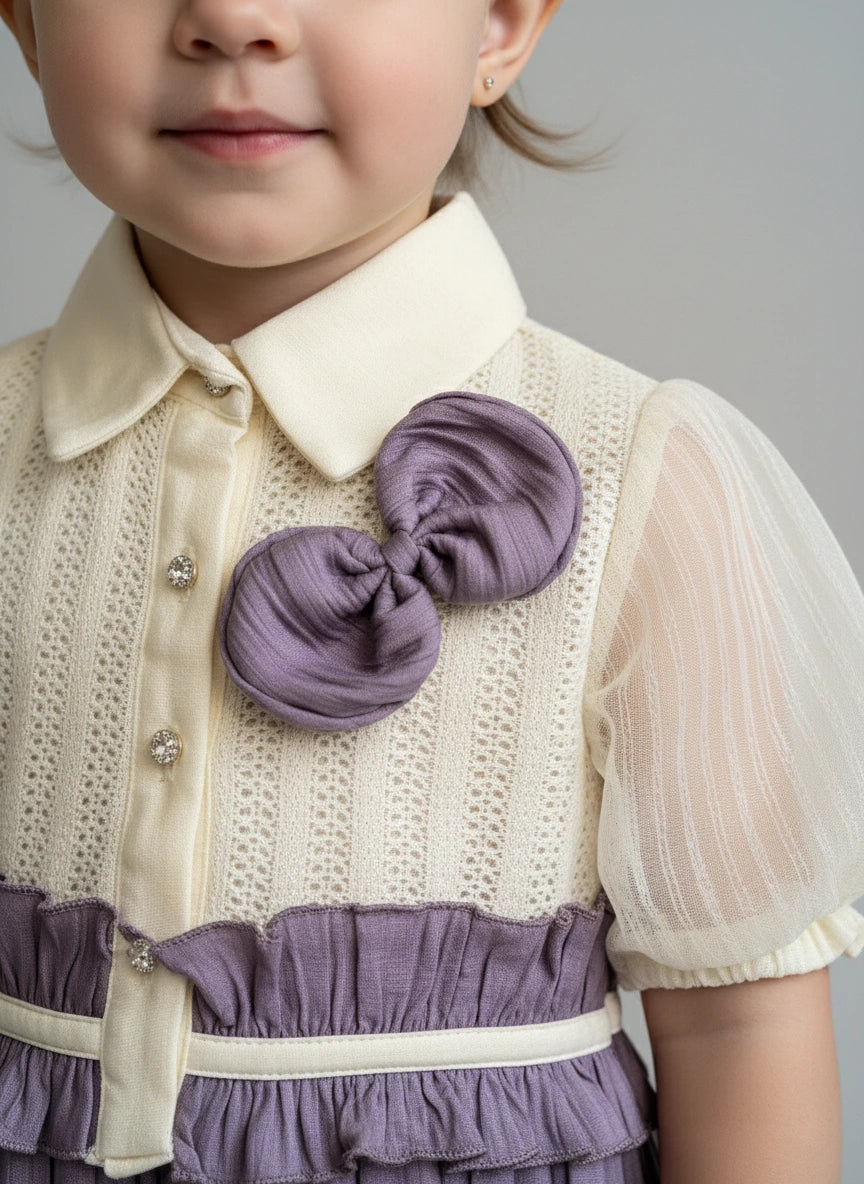 Luxury Lavender Ruffle: Bow Dress, Headband & Legging Trio Set