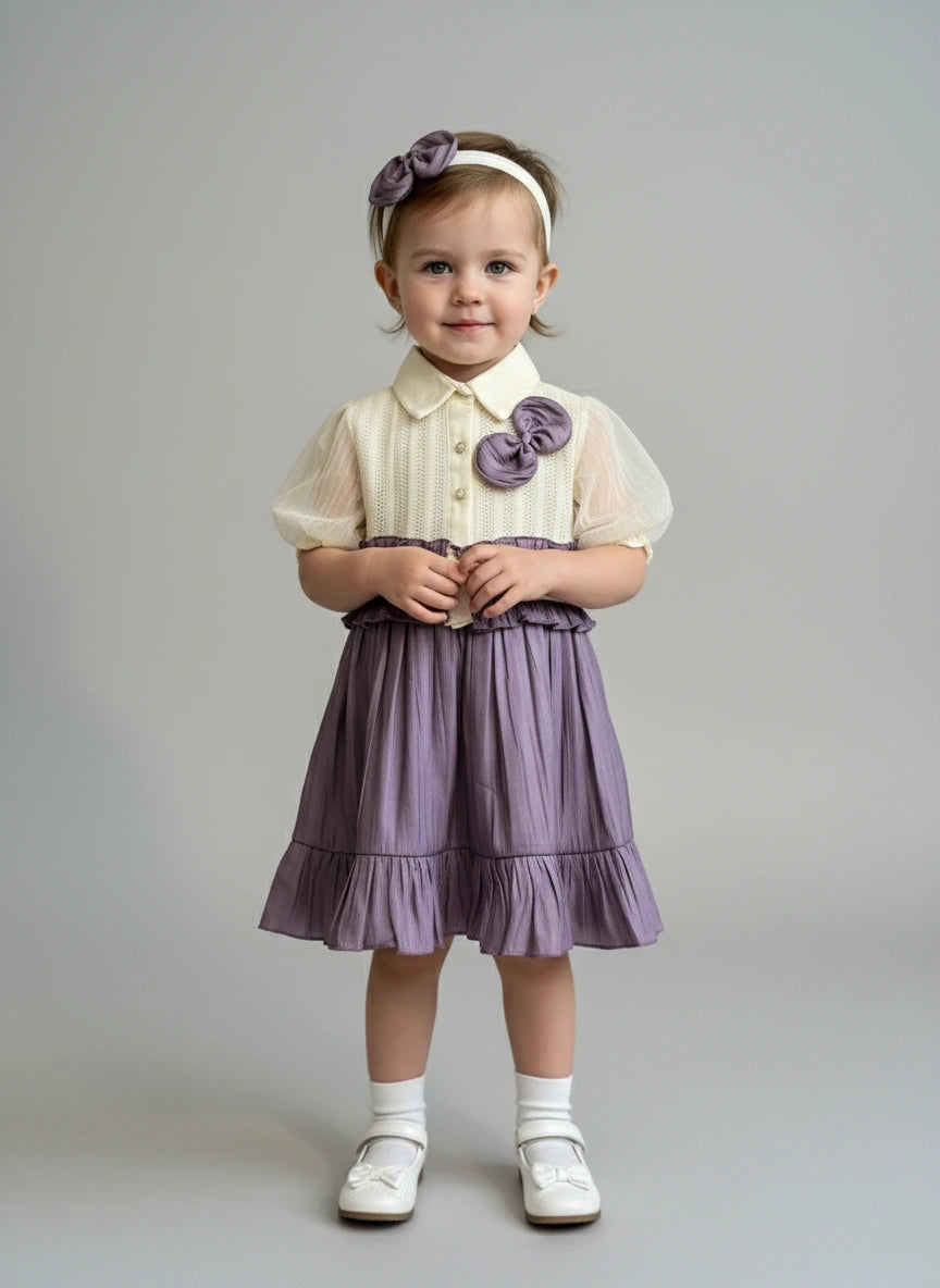 Luxury Lavender Ruffle: Bow Dress, Headband & Legging Trio Set