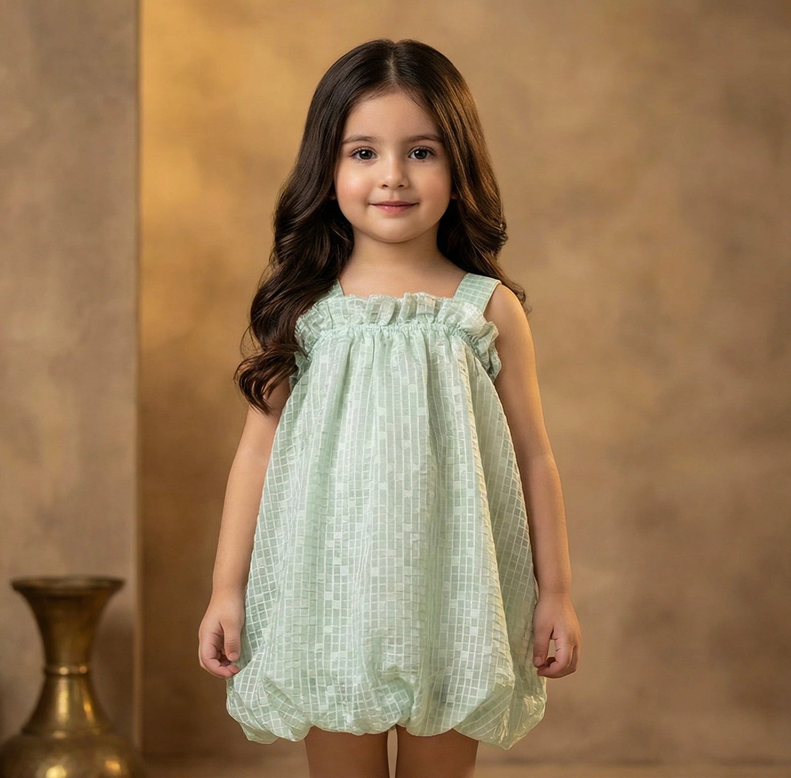 Premium Imported Mint Green Plaid Textured Bubble Top