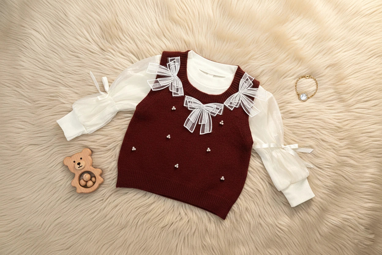 Burgundy & Cream 3-Piece "Sprinkle" Knit Sweater set