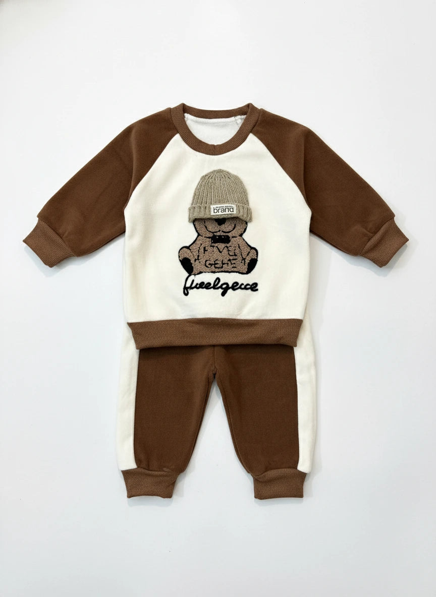 Opulent Teddy Bear Trio: Velvety Sweatshirt, Joggers & Hooded Vest Se