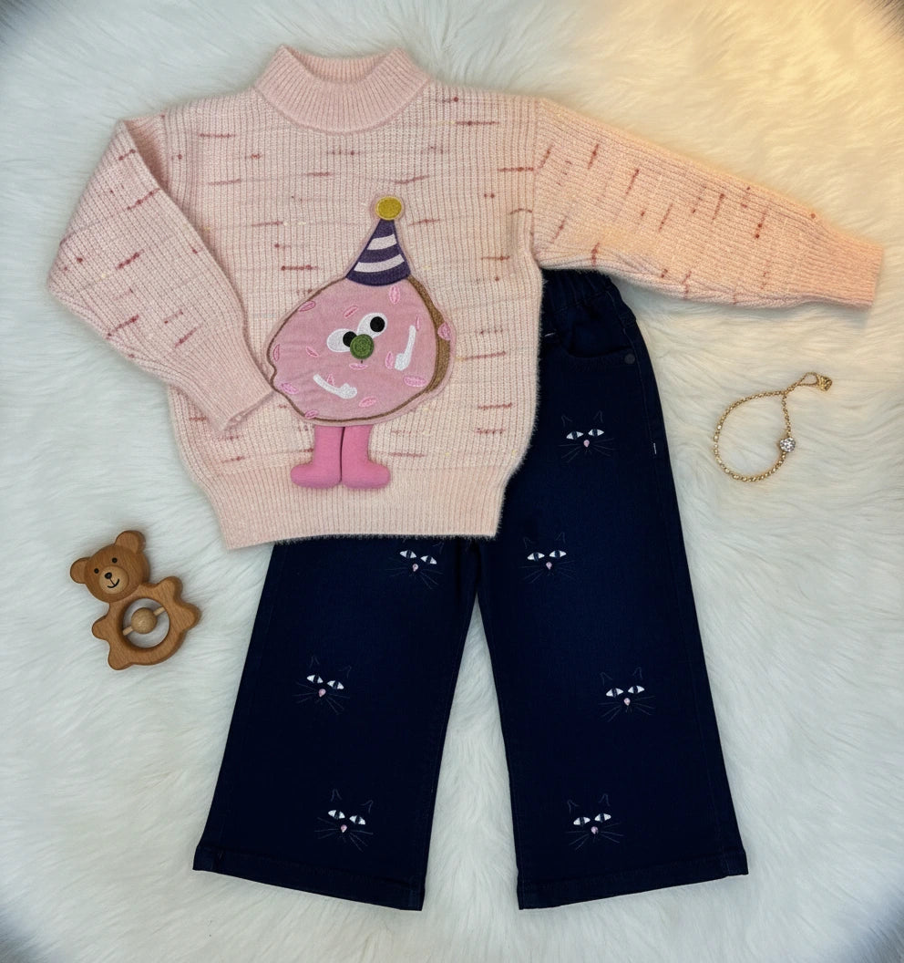 Peach "Donut Party" Sweater Set