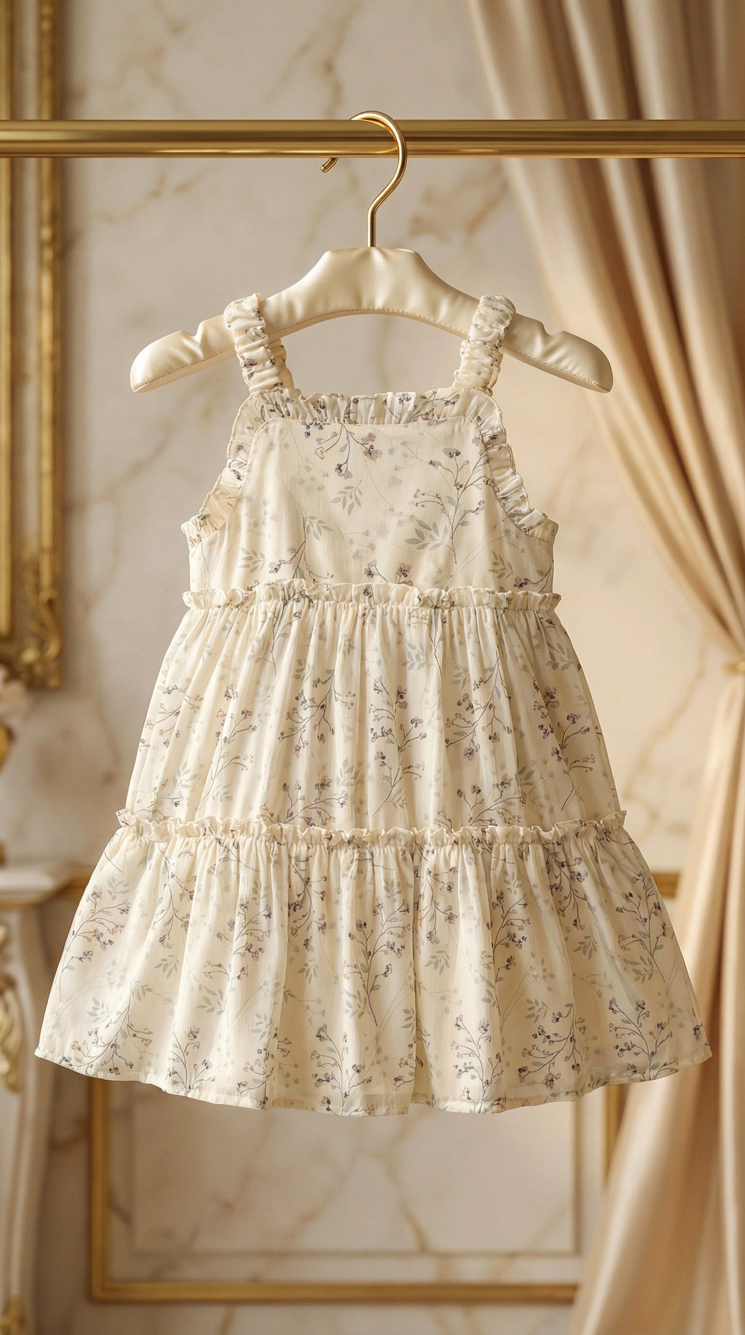 Floral Branch Tiered Ruffle Sun Dress