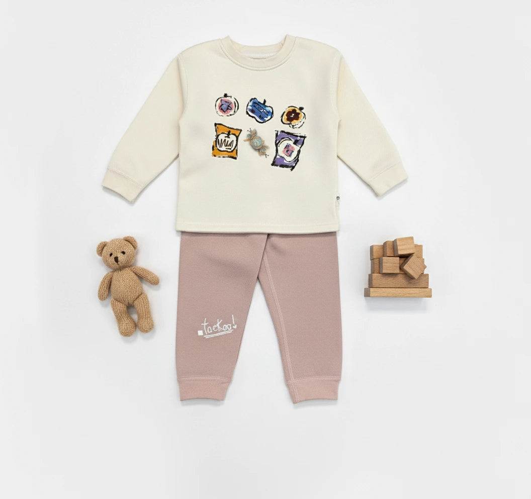 Cozy & Premium Snack Graphic Top & Dusty Rose Joggers set