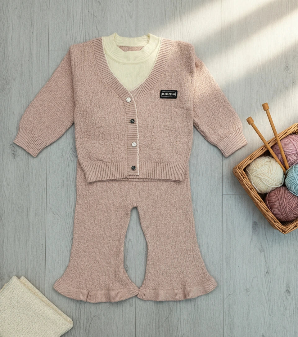 Premium Imported Knit Cardigan & Flared Pants Set for Baby