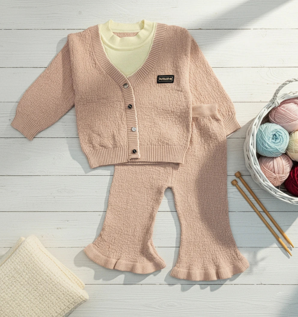 Premium Imported Knit Cardigan & Flared Pants Set for Baby