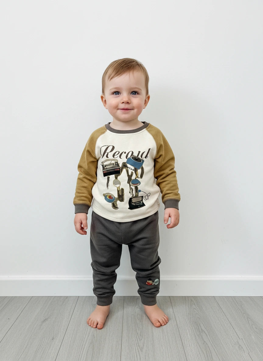 Premium Retro Record Player Raglan Sweat Suit