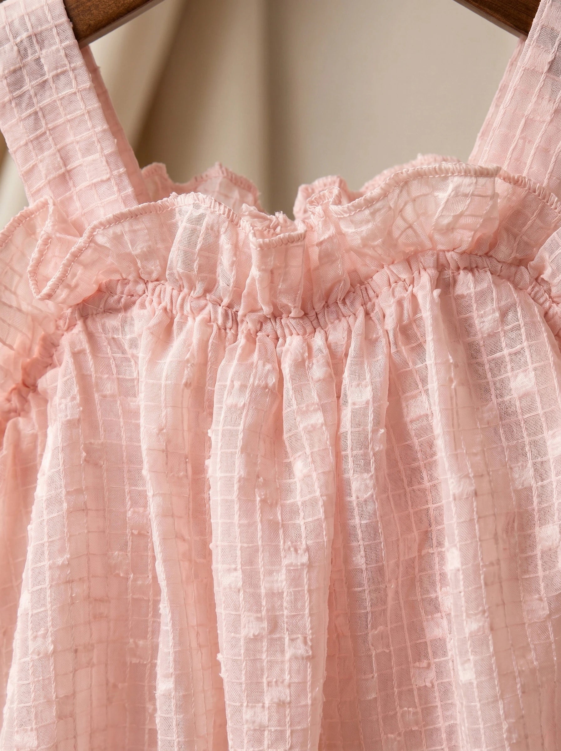Premium Imported Pink Plaid Textured Bubble Top