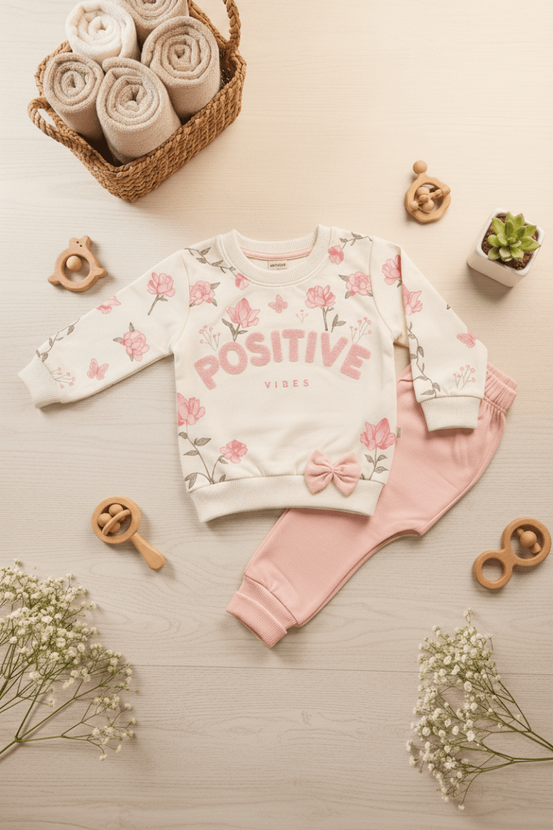 Toddler Girls Premium Pink Outfit Floral Print & Solid Joggers