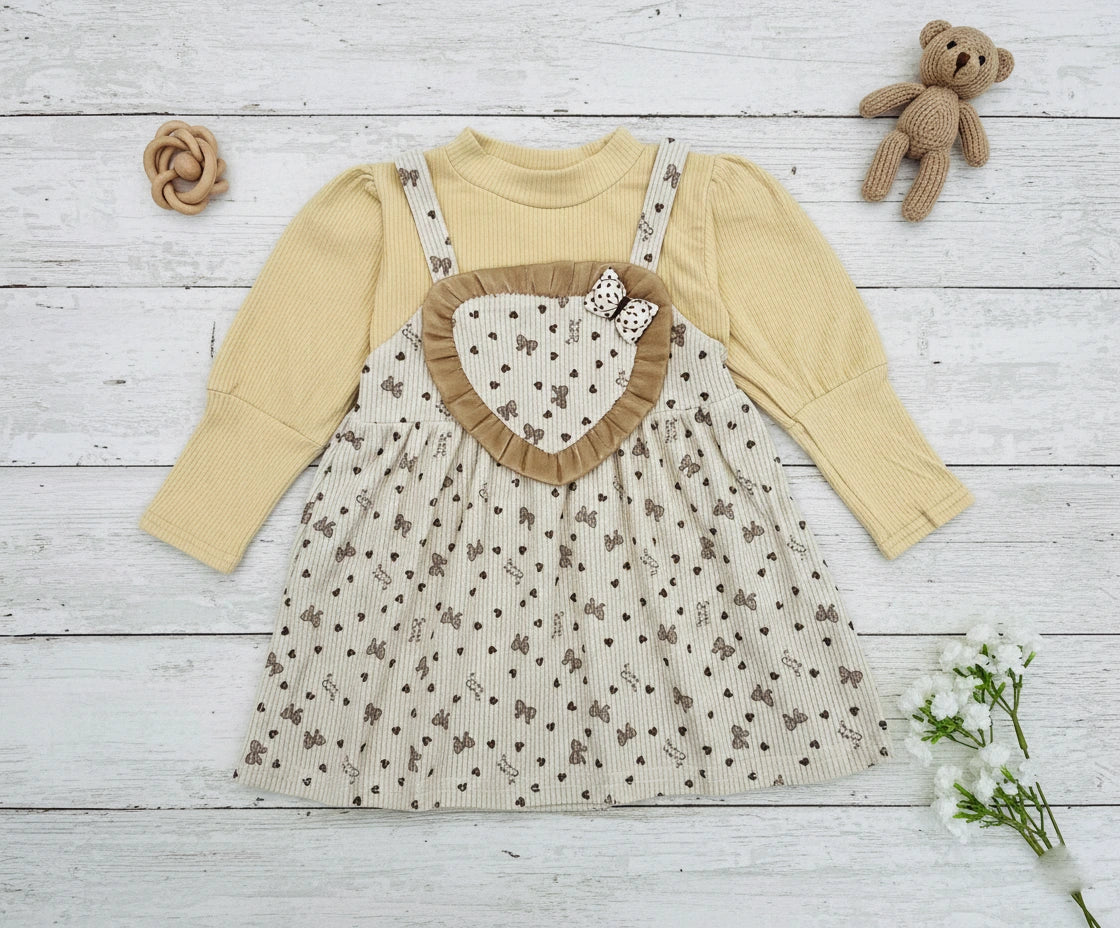 Imported Two-in-One Corduroy Jumper Dress with Ribbed Top