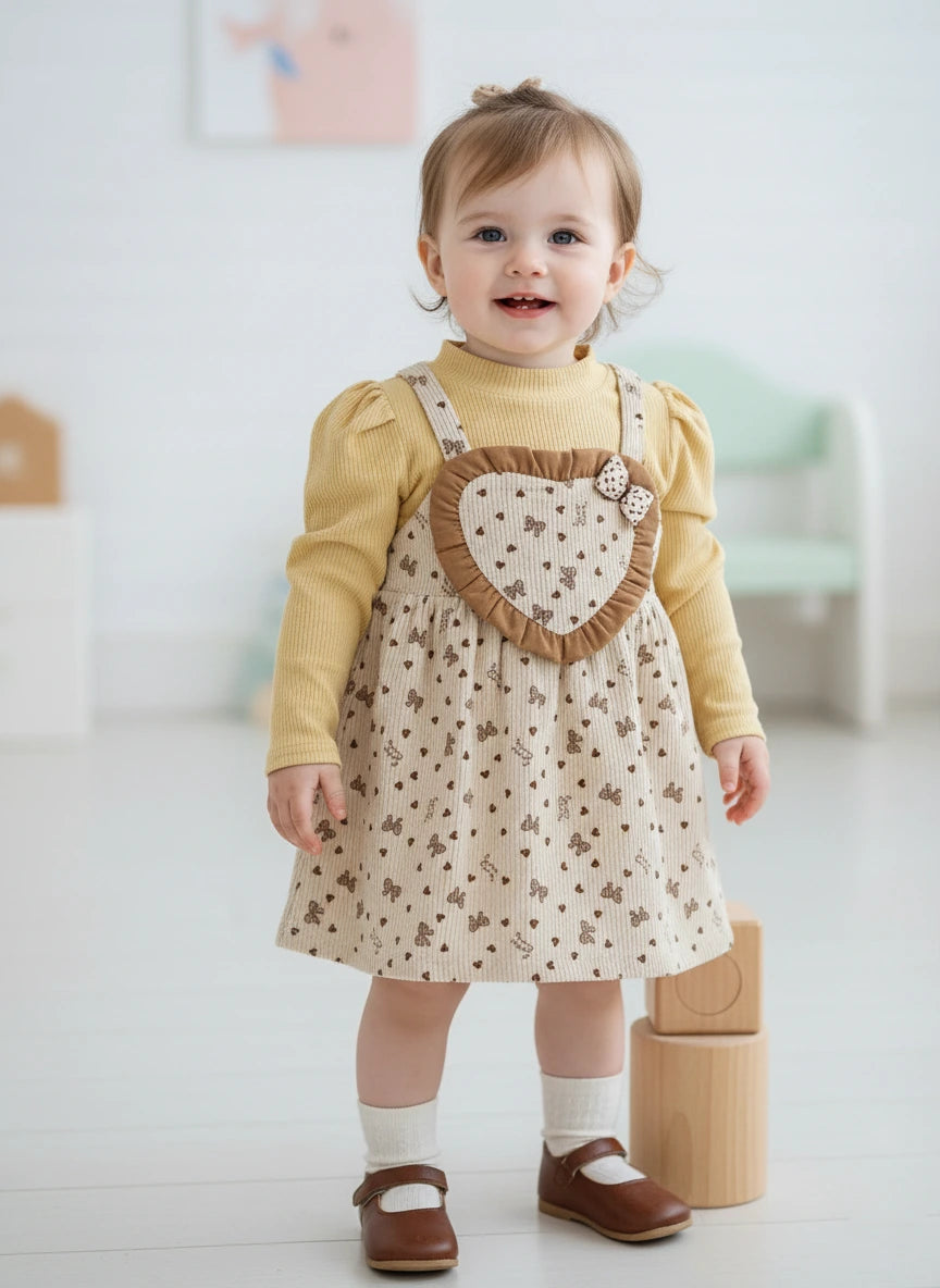 Imported Two-in-One Corduroy Jumper Dress with Ribbed Top