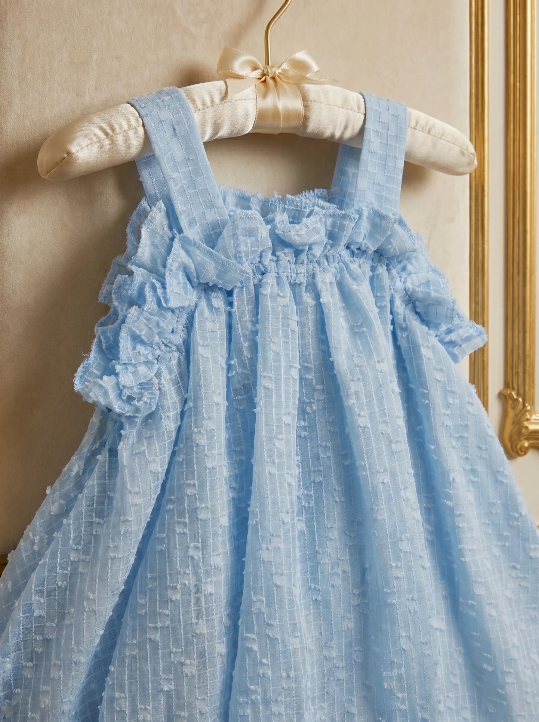 Premium Imported Sky Blue Textured Bubble Sun Dress