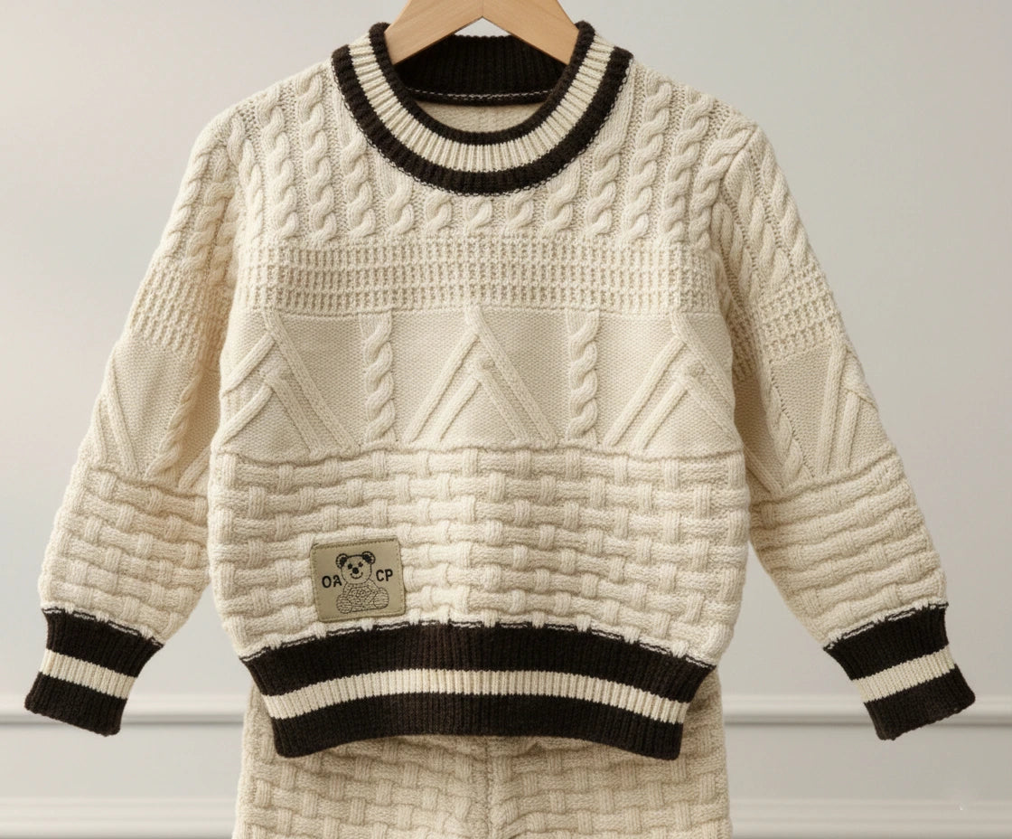 Cable Knit Set Cream & Chocolate Brown