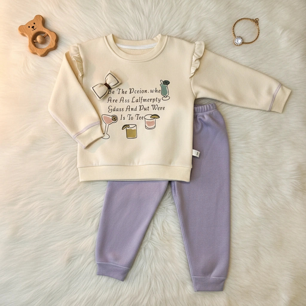 Ruffle Shoulder Soft Fleece Sweatsuit