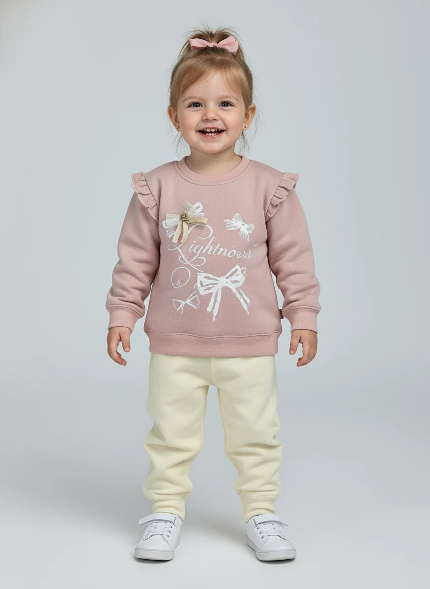 2-Piece Premium Ruffle Shoulder Sweatshirt & Joggers Set