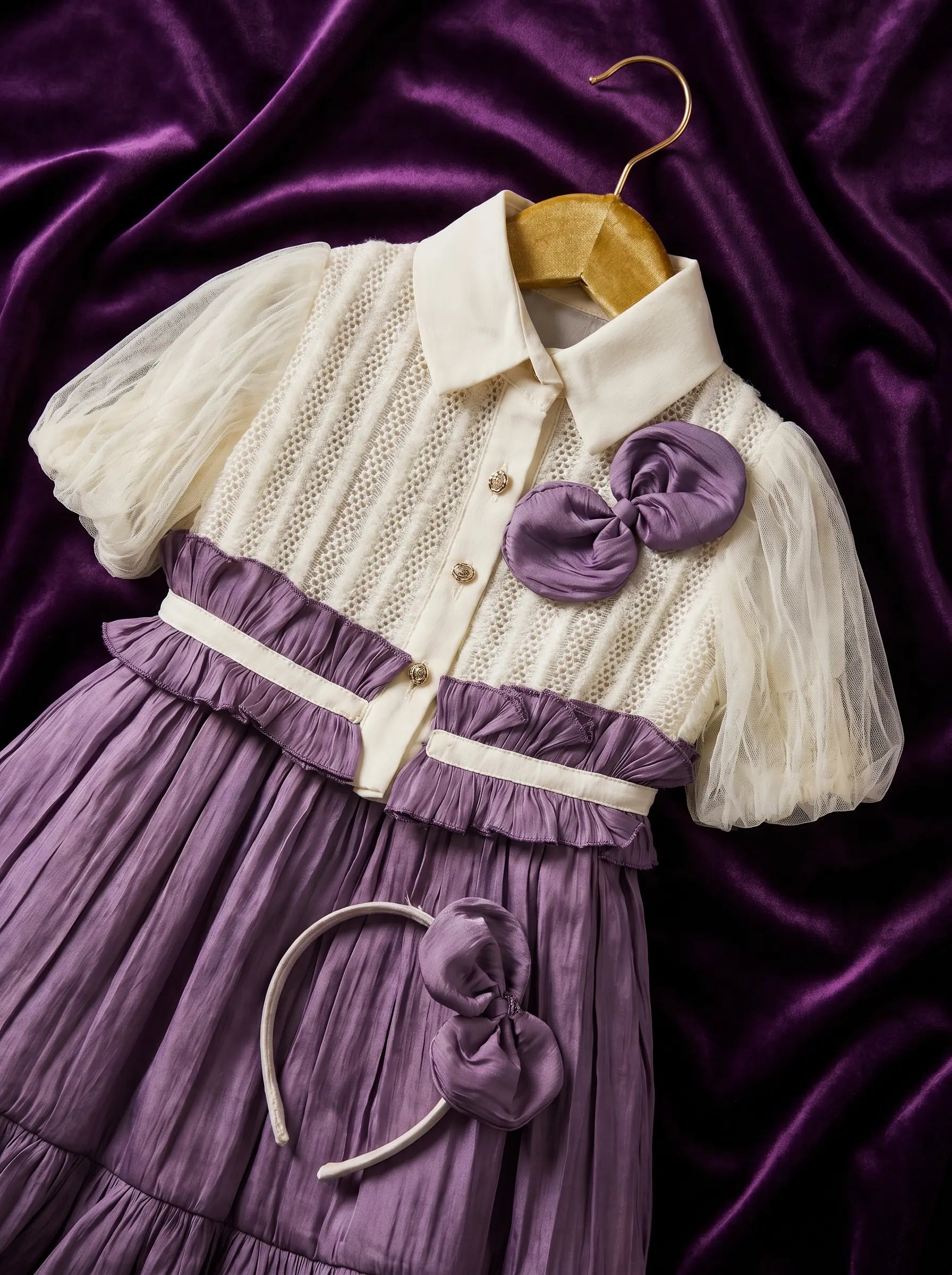 Lavender Ruffle: Bow Dress, Headband & Legging Trio Set