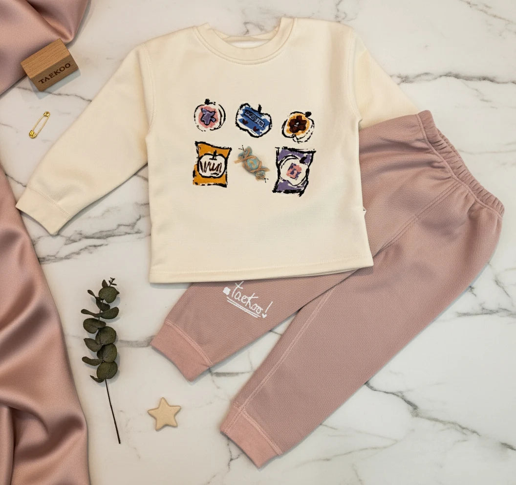 Cozy & Premium Snack Graphic Top & Dusty Rose Joggers set