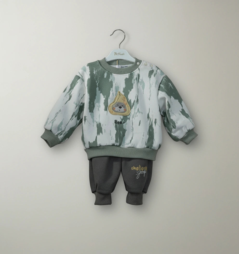 Imported Soft & Snug Sage Green Ribbed Knit Baby Sweat Suit Set