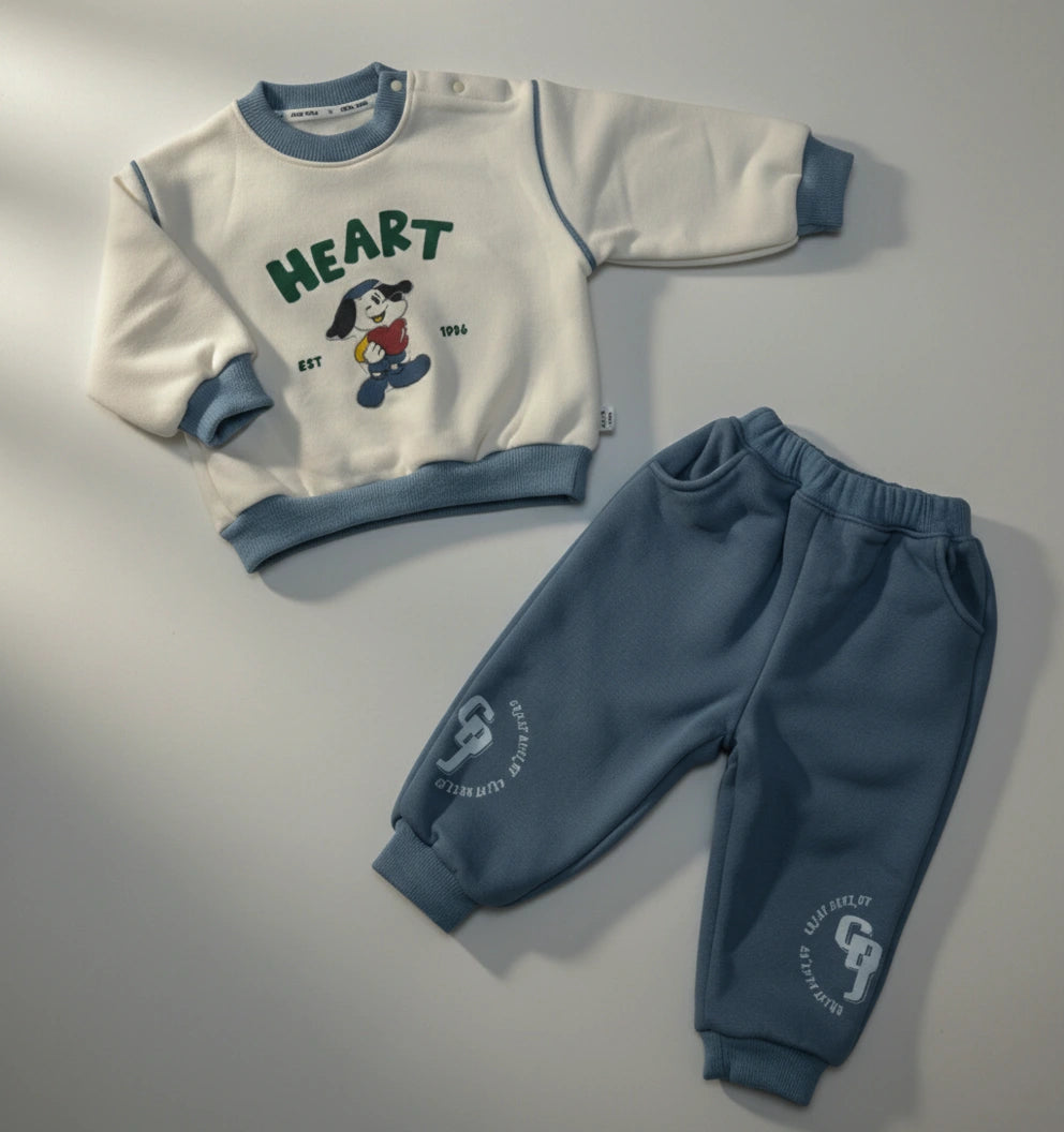 Baby Blue & Off White Imported Sweatshirt Set-Soft Fleece