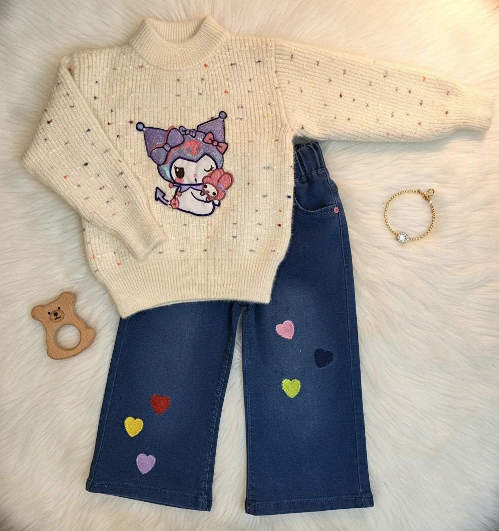 Edgy-Chic "Kuromi Heart" Sweater Set