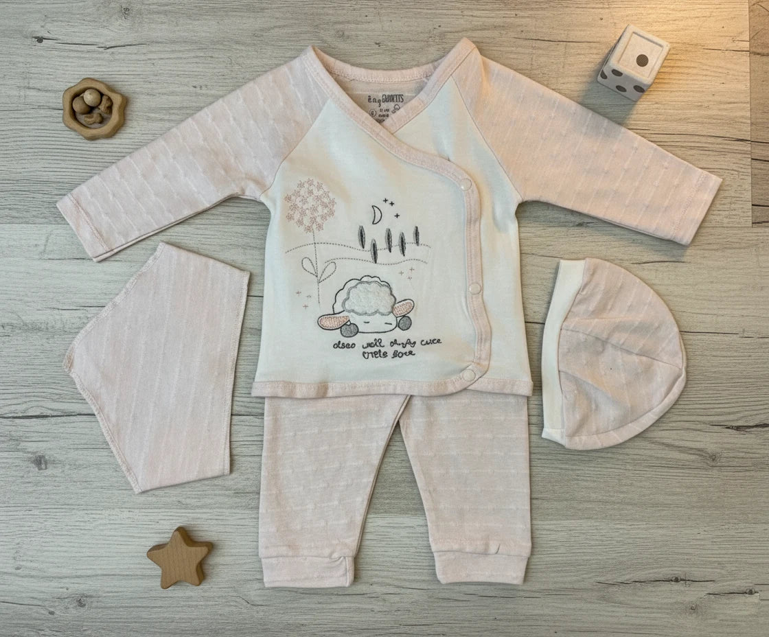 Powder Pink Ultra Soft Cotton Embroidered Baby Set