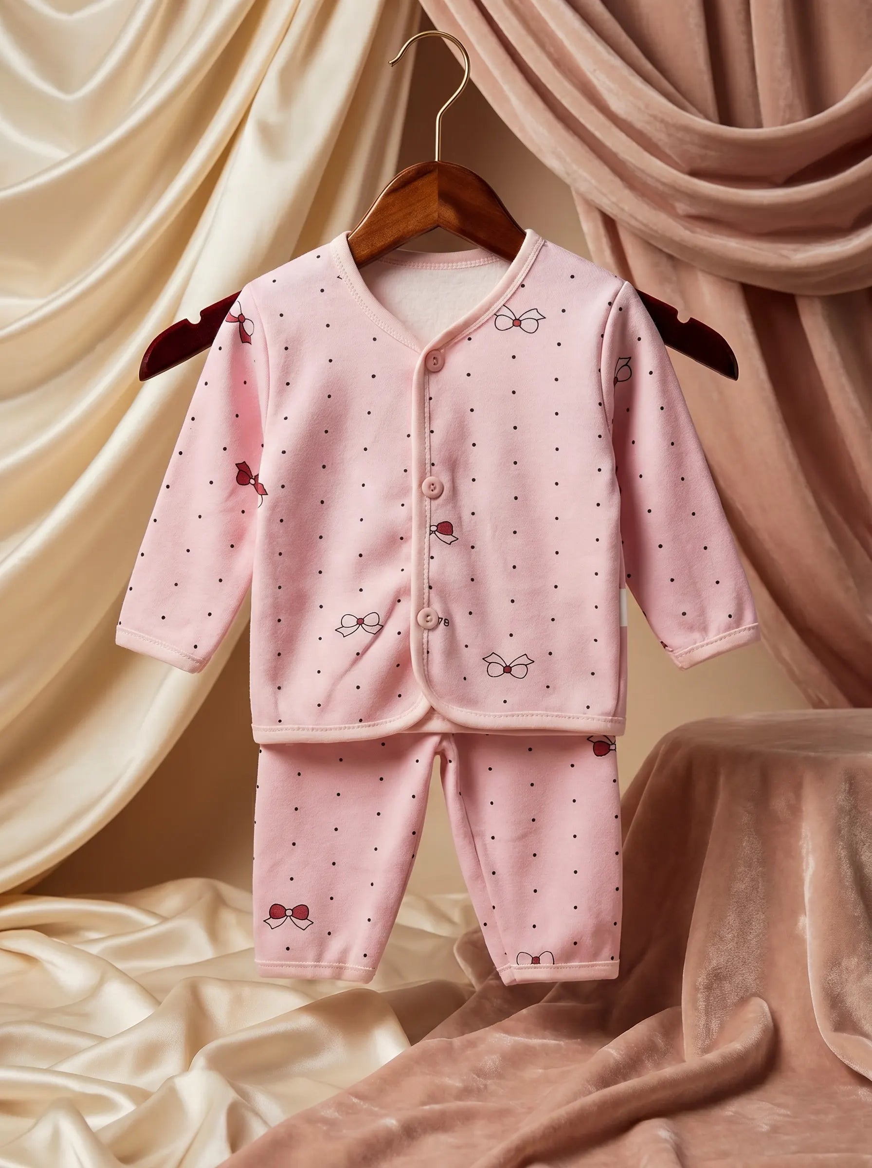 5 Pieces Pink Polka Dot Baby Set - Ultra Soft and Breathable Cotton