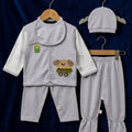 5 Pieces Silver Grey Imported Baby Set with Hamburger Dog Print