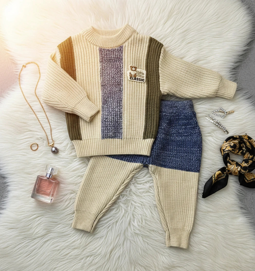 Sporty Color Block Knit Set: Modern Multi-Tone Outfit