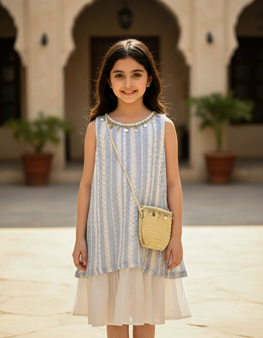 Boho-Chic Striped Tunic with Straw Crossbody Bag