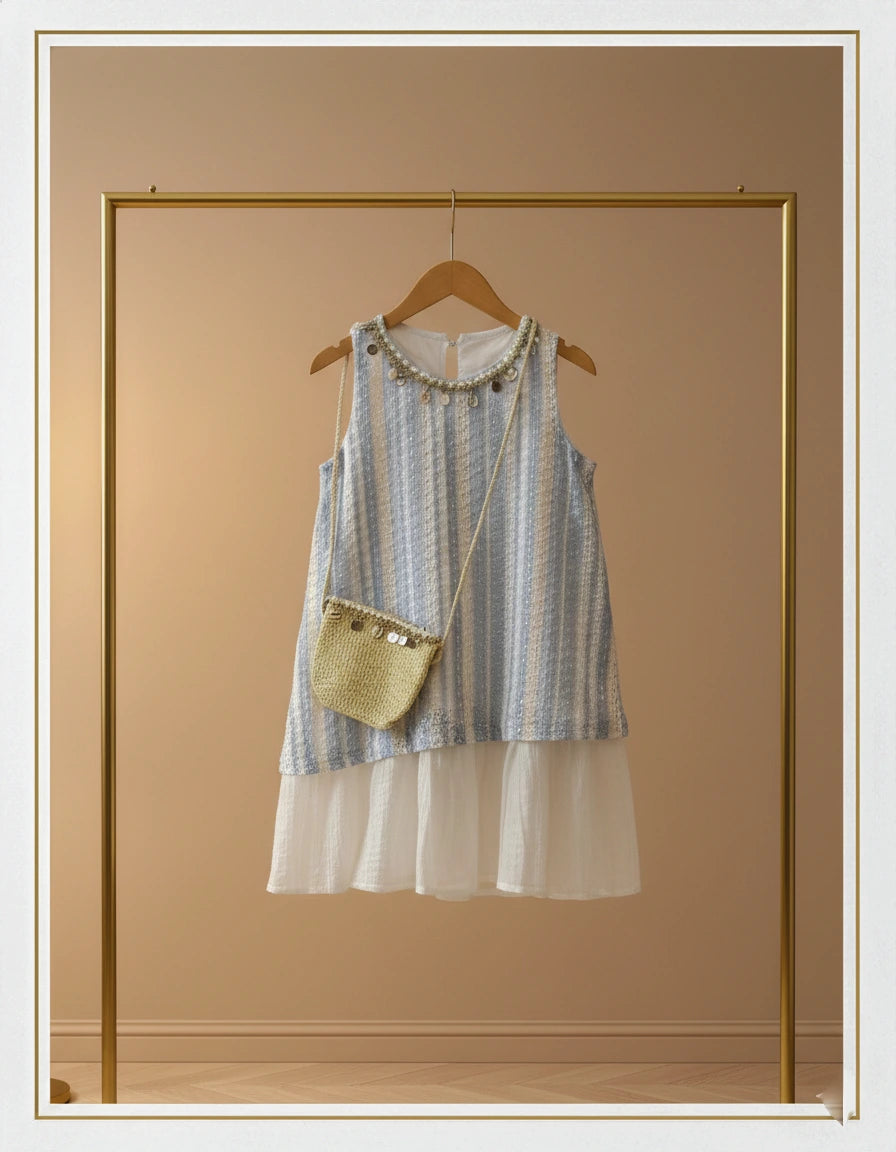 Boho-Chic Striped Tunic with Straw Crossbody Bag