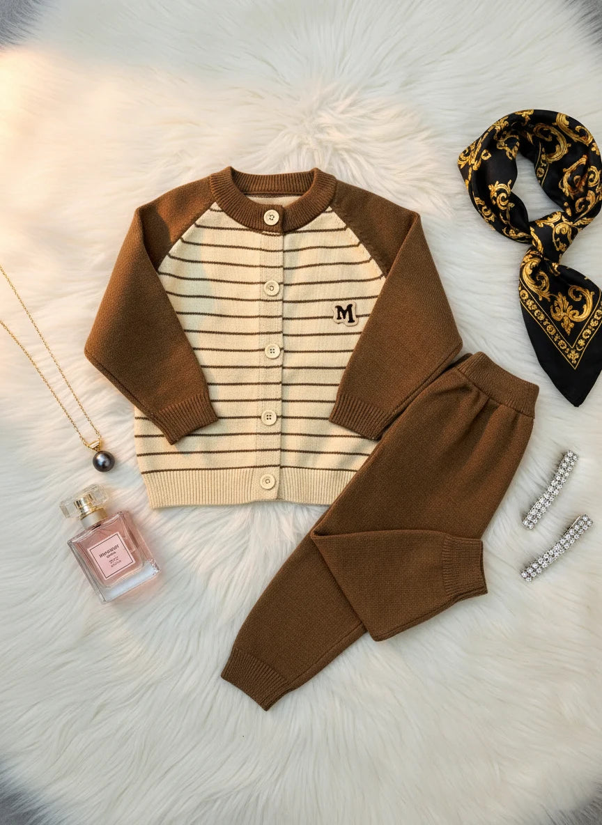 Brown and Cream Monogram Wool-Blend Lounge Set