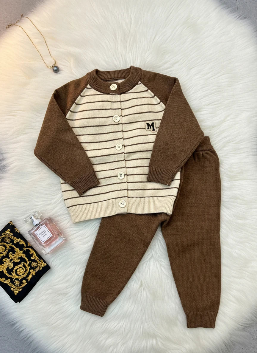Brown and Cream Monogram Wool-Blend Lounge Set