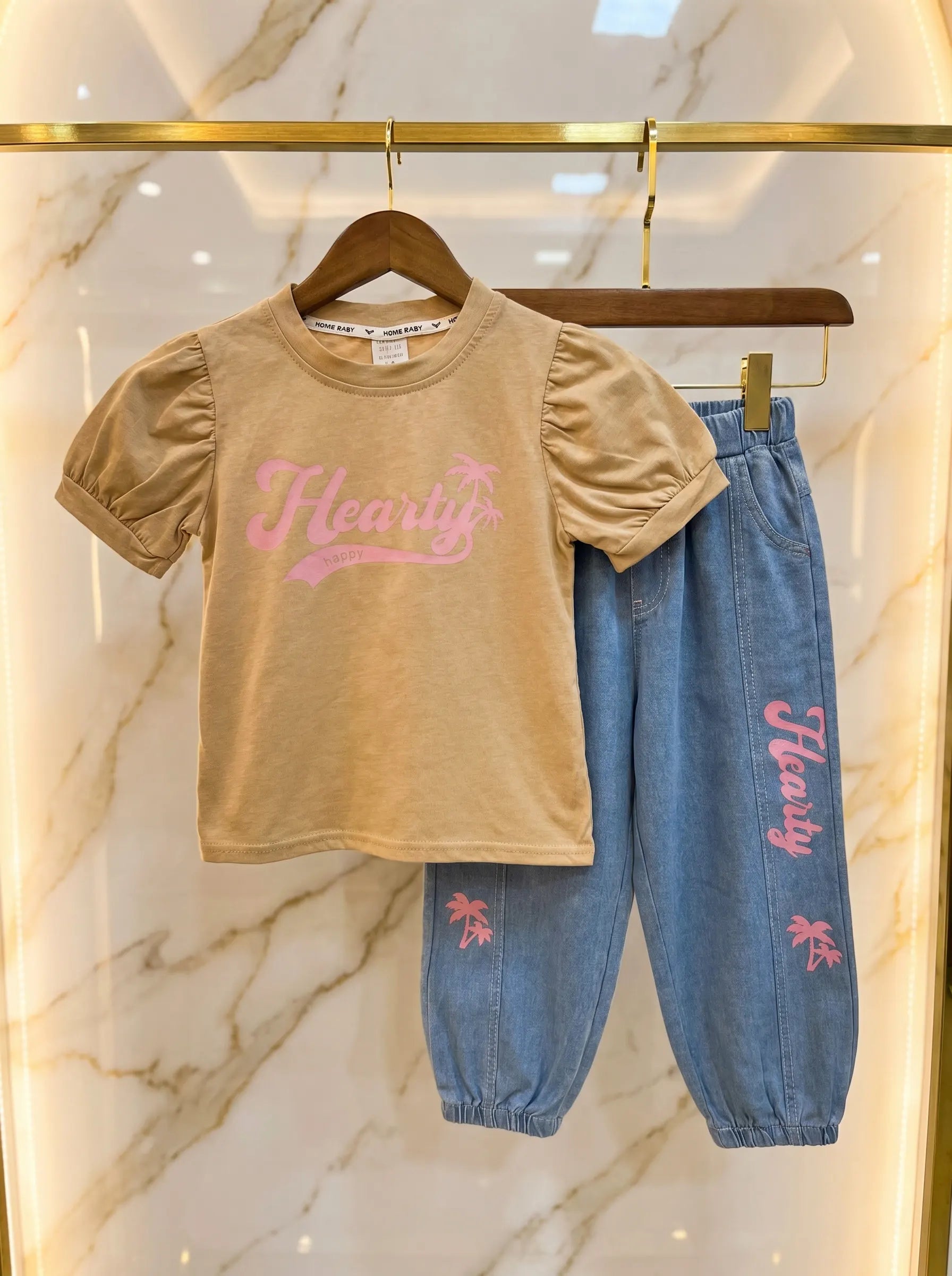 Hearty Palm Tree Tee & Denim Jogger Set