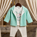 3-Piece Ultra Soft Waffle-Knit Baby Sweater Set – Aqua & White