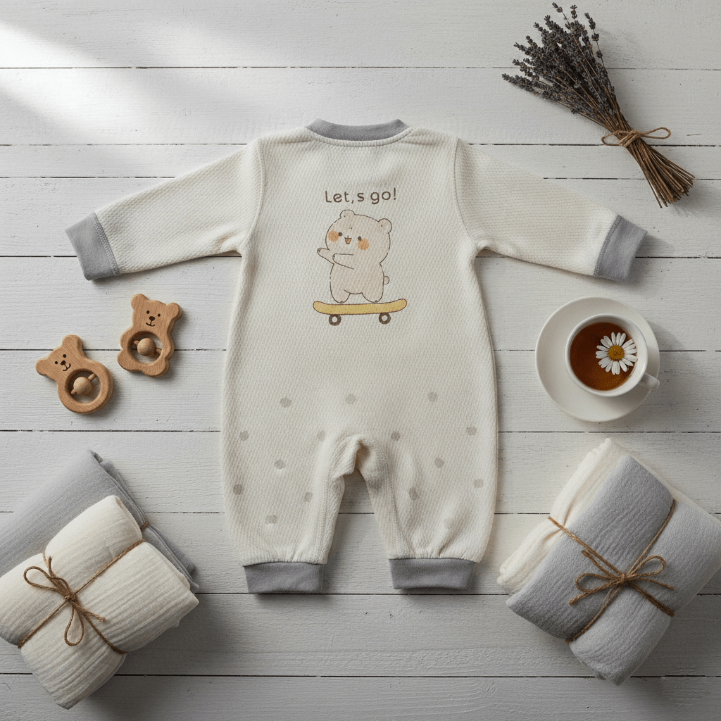 Cozy Waffle Knit Infant Long Sleeve Romper 